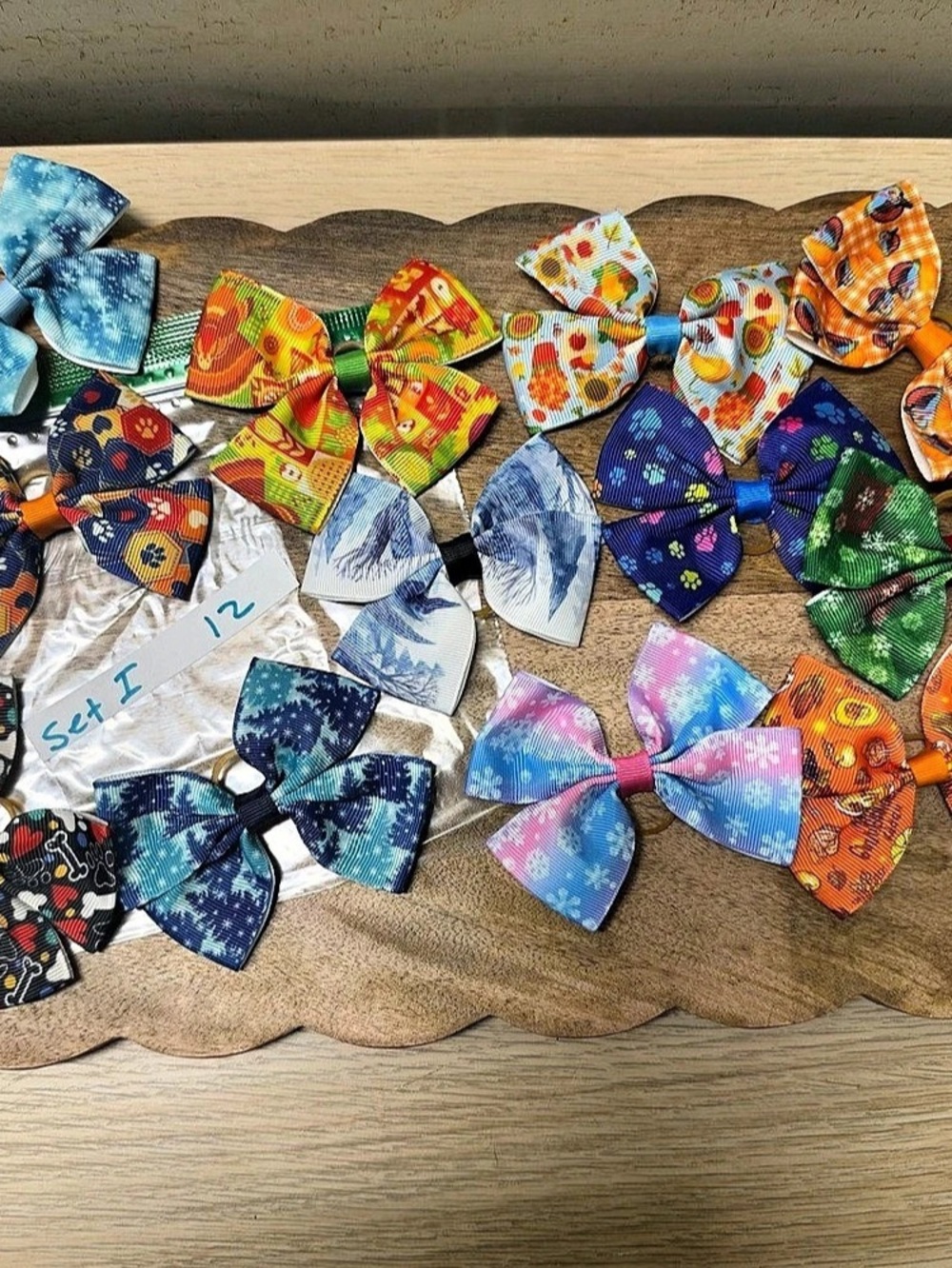Assorted Dog Bow Hair Clips Blue & Orange Set I